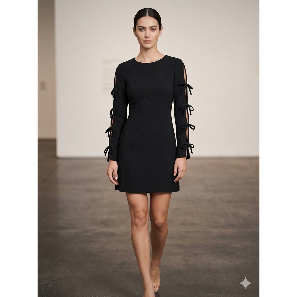 CeCe Black Long Sleeve Bow Detail Split Sleeve Shift Dress Size 4